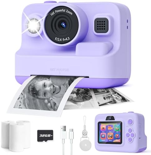 Instant Print Camera for Kids,2.4 Inch Screen Kids Instant Cameras, Christmas Birthday Gifts for Girls Age 3-12, Portable Toddler Toy for 3 4 5 6 7 8 9 10 Year Old Girls Boys Purple by Dylanto