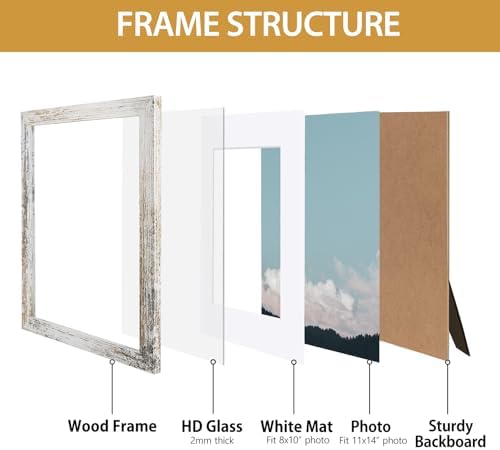 Califortree Rustic White 8x10 Picture Frame - Display Photos 5x7 with Mat or 8x10 Without Mat - HD Glass Inside, Horizontal and Vertical Display for Wall and Tabletop - Set of 2 - Image 4