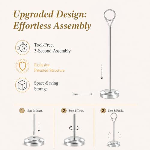 Radezon 12 Pack Silver Table Number Holders, 8inch Weighted Base Place Card Holders for Outdoor Wedding, Windproof Sturdy Metal Photo Stands for Reception Tables, Parties & Events - Image 5