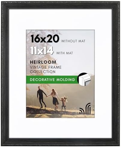 Americanflat 16x20 Picture Frame with Polished Plexiglass - Use as 11x14 Frame with Mat or Display 16x20 Photo Without Mat - Ornate Picture Frames for Wall Display - Black by Americanflat