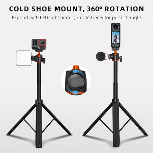 Tripod for Insta360 X5 X6 ACE Pro 2, 55” Selfie Stick Quick Release Extension Rod Table Desk Portable Handle Grip Stand with Cold Shoe for Insta 360 X5 X6, ACE Pro 2, X4 Air Accessories - Image 4