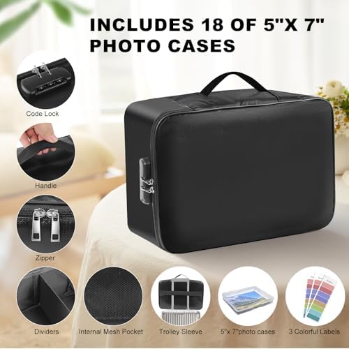 FUIJOL Fireproof Photo Storage Box with 18 Inner 5x7 Photo Cases, Lockable Collapsible Box with Handle, Photo Boxes Storage for Picture, Portable Photo Organizers and Storage for Scrapbook & Documents - Image 4