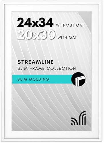 Americanflat 24x34 Poster Frame - Matted to 20x30 - Slim Molding - White by Americanflat