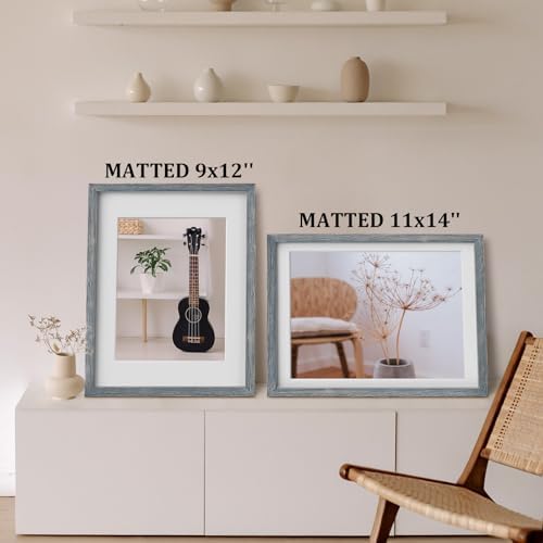 Egofine 12x16 Picture Frames Set of 4, Made of Solid Wood Covered by Plexiglass 9x12 and 11x14 with Mat or 12x16 without Mat, for Wall Mounting Photo Frame Rustic Blue - Image 5