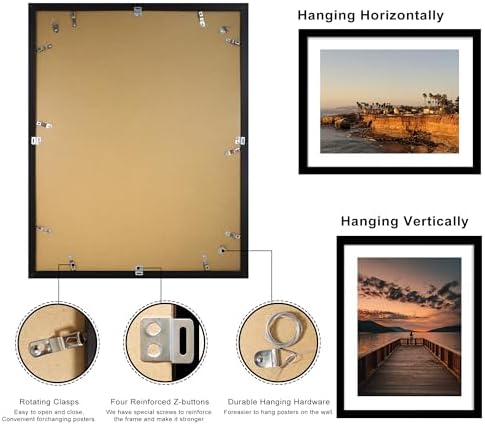 22x28 Picture Frame Set of 2, 22 x 28 Wood Poster Frames with Mat for 18x24, Wooden Photo Frames with Tempered Glass Cover for Wall Display,Black - Image 3