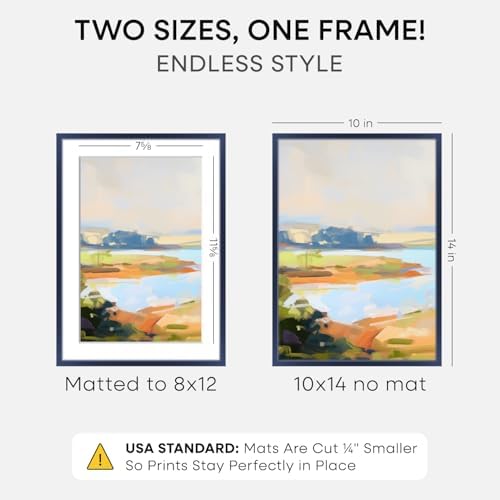 Homeforia 10x14 Blue Picture Frame, High-End Metal, 8x12 Mat, Glass - Image 2
