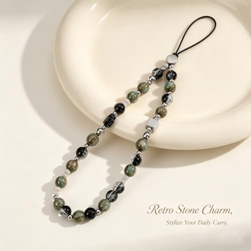 Cell Phone Charm Strap Beaded Camera Lanyard Wrist Aesthetic Star Cute Chain Bracelet String Anti-Lost Wristlet Accessories for iPhone 17 Samsung All Smartphones Women Keychain Vintage Dark Marble - Image 6