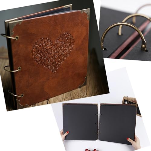Photo Album or DIY Scrapbook (10x10 inch 50 Pages Double Sided), Vintage Leather Cover Three-Ring Binder Picture Booth Albums with 9 Colors 408pcs Self Adhesive Photos Corners for Memory Keep - Image 2