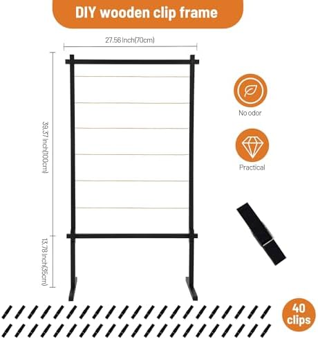 Collage Picture Frame,Photo Display Board with Clips,Wood Pictures Photos Frames With Stand for Wedding Graduation Party Birthday Greeting Letter Christmas Cards Holder Organizer,2PCS,53",Black - Image 7