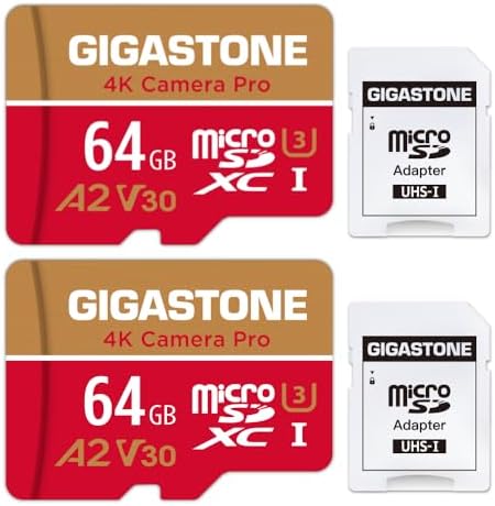 【5-Years Data Recovery】 GIGASTONE 64GB Memory Card 2 Pack 4K Pro Camera Compatible with GoPro Switch Speed 95MB/s A2 U3 V30 Micro SDXC Card with SD Adapter by Gigastone