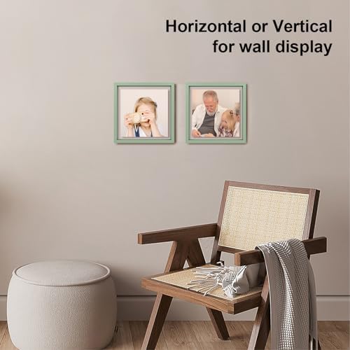 Egofine 8x8 Floating Frames Set of 2, Double Plexiglass Picture Frame, Made of Solid Wood Display Any Size Photo up to 8x8, Wall Mount or Tabletop Standing, Green - Image 6