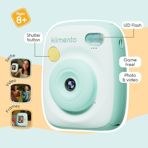kiimento Instant Print Digital Camera, Ink-Free Thermal Printing with 4 Color-Themed Paper Options, 2.4” HD Screen, Selfie Lens, 48MP Photo, 1080p Video, 32GB Memory Card – Model P2 (Mint) - Image 5