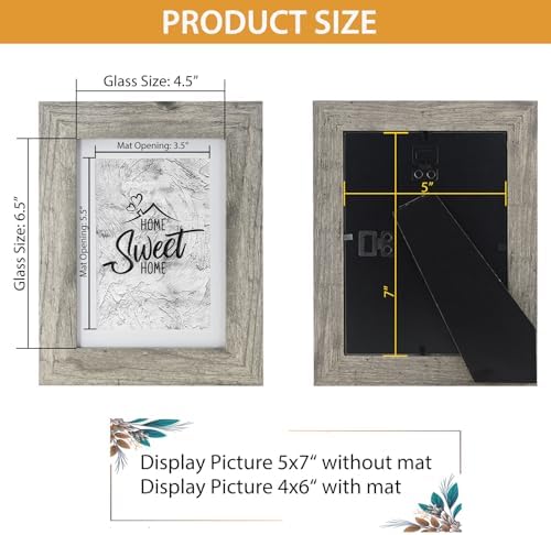 Califortree Grey 5x7 Picture Frame - Display Photos 4x6 with Mat or 5x7 Without Mat, Wall Mounting or Tabletop Display - Set of 2 - Image 5