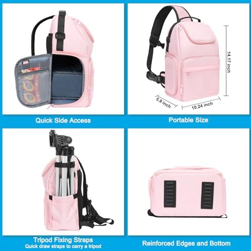MOSISO Camera Sling Bag, Camera Case Crossbody Photography Bag, Pink - Image 5