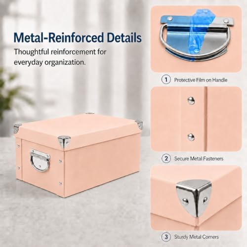 GUOZI Collapsible Storage Box, Decorative Memory Box with Lid & Metal Reinforced Corners, Cardboard File Bin with Handles, Organizer Gift Box for Keepsake Toy Photos Office Nursery Wardrobe Bookshelf - Image 3