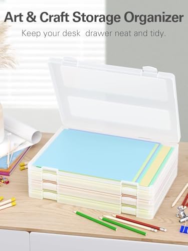 8-Pack A4 Plastic Paper Organizer Box, Scrapbook Storage for 8.5” x 11” Letter Papers, Portable Document Holder, Board Games Art Supplies Sticker Organizers (2 Inner Size) - Image 4