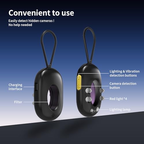 Hidden Camera Detector,Anti-Spy Camera Detector & Hidden Insect Detector,Vibration Alarm and LED Flashlight Rechargeable,4 Modes for Hotel, Travel Home & Office (Black) - Image 2