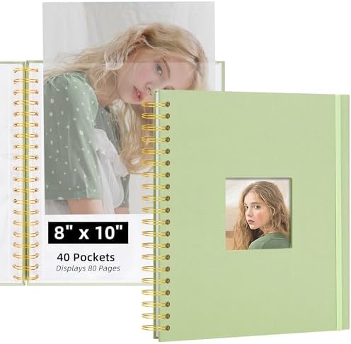 8x10 Photo Album 40 Pockets Linen Cover Kids Artwork Green by Remowith