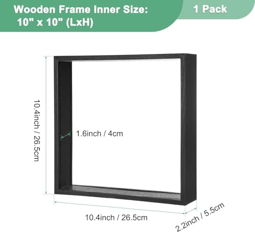M METERXITY 1-Pack Dried Flower Frame, 10 x 10 Inch Double Acrylic Wooden Dried Flower Photo Floating Frame for Tabletop/DIY/Handicrafts [Black] - Image 3