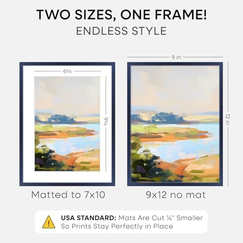Homeforia 9x12 Blue Picture Frame, High-End Metal, 7x10 Mat, Glass - Image 2