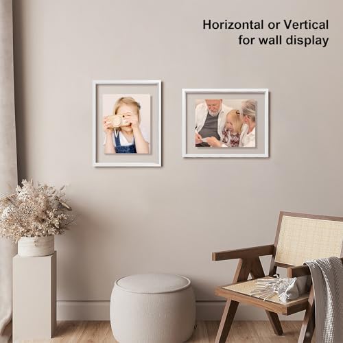 Egofine 11x14 Floating Frames Set of 2, Double Plexiglass Picture Frame, Made of Solid Wood Display Any Size Photo up to 11x14, Wall Mount or Tabletop Standing, White - Image 6
