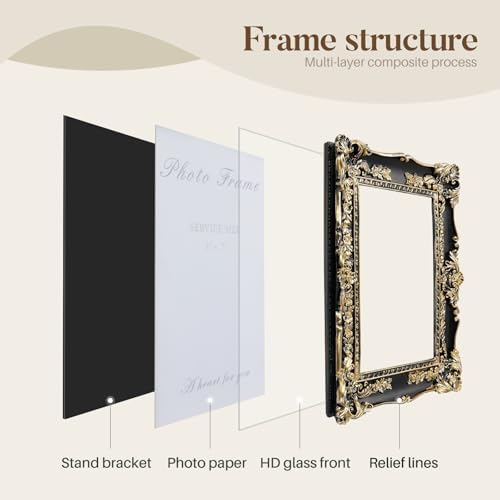 Cuspin 5x7 Black and Gold Picture Frame Vintage Baroque Ornate Resin Frame - Image 4