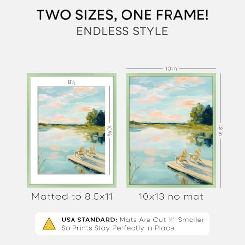 Homeforia 10x13 Green Picture Frame, High-End Metal, 8.5x11 Mat, Glass - Image 2