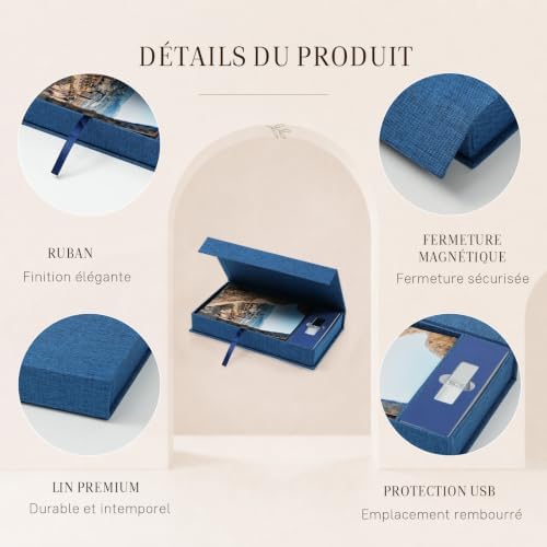 Photo Storage Box, Linen with USB Compartment - Navy, 4x6 Inch - Image 5