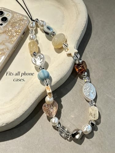 2 Pcs Phone Charm Strap Hand Wrist Strap Camera Lanyard Pearl Beaded Cute Chain String Accessories Universal for iPhone 17 Pro Max 16 15 for Samsung Women Girls Keychain Bags Red Apple and Beach Beads - Image 5