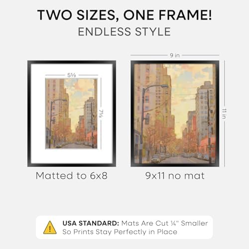Homeforia 9x11 Black Picture Frame, High-End Metal, 6x8 Mat, Glass - Image 3