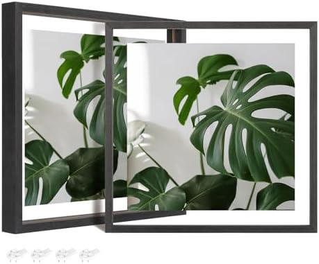 Egofine 12x12 Floating Frames Set of 2, Double Plexiglass Picture Frame, Made of Solid Wood Display Any Size Photo up to 12x12, Wall Mount or Tabletop Standing, Faded Black by Egofine