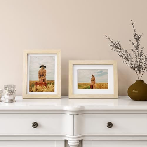 Egofine 6x8 Picture Frames Set of 4, Made of Solid Wood Covered by Plexiglass 4x6 and 5x7 with Mat or 6x8 without Mat, for Table Top Display and Wall Mounting Photo Frame Oak Wood - Image 5