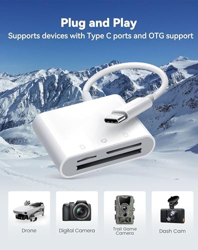 USB C SD Card Reader for 15/iPad/MacBook/iMac, xdgeLoad 3 Slots Type C Reader Supports SD/Micro SD/CF Compact Flash Memory Card Adapter, Trail Camera Viewer Plug and Play - Image 5