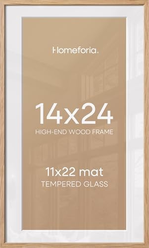 Homeforia 14x24 Natural Oak Picture Frame, High-End Wood, 11x22 Mat, Glass by Homeforia