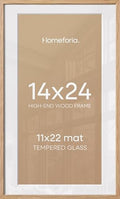 Homeforia 14x24 Natural Oak Picture Frame, High-End Wood, 11x22 Mat, Glass by Homeforia