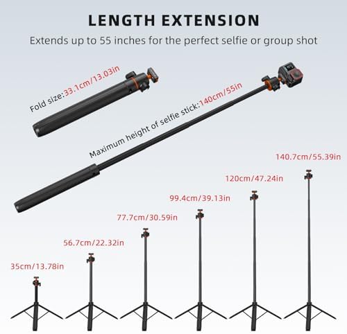 Tripod for Insta360 X5 X6 ACE Pro 2, 55” Selfie Stick Quick Release Extension Rod Table Desk Portable Handle Grip Stand with Cold Shoe for Insta 360 X5 X6, ACE Pro 2, X4 Air Accessories - Image 6