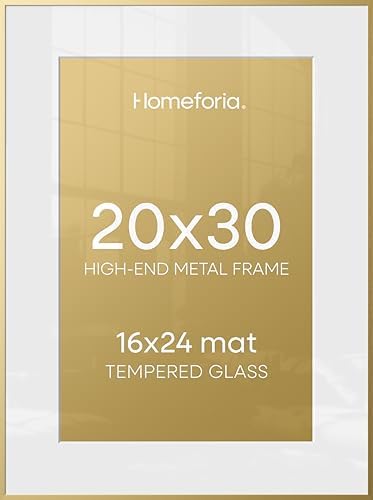 Homeforia 20x30 Gold Picture Frame, High-End Metal, 16x24 Mat, Glass by Homeforia