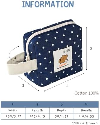 Monolike Happy and Lucky Denim Dot Cube Pouch, Navy - Makeup Bag, Cosmetic Bag, Travel Bag, Toiletry Bag, Organizer, Storage Bag - Image 2