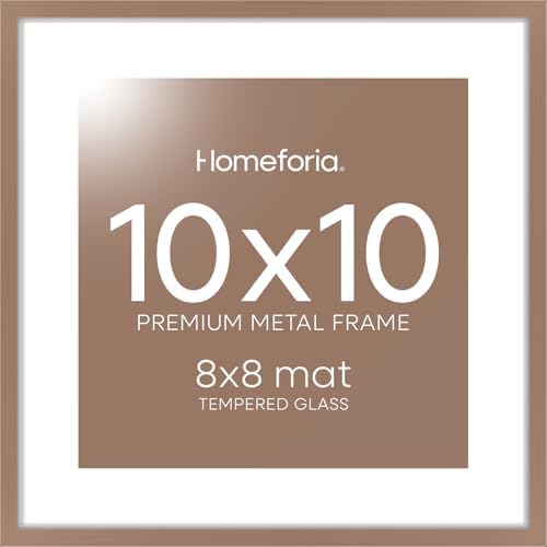 Homeforia 10x10 Mocha Picture Frame, High-End Metal, 8x8 Mat, Glass by Homeforia