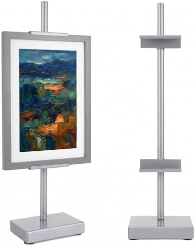 18” Steel Adjustable Tabletop Easel Stand,Picture Frame Holder for Display,Decorative Stands for Photos,Plates,Painting,Artwork,Poster,Books (White, Silver Grey) by Donghome-decorateyourhome