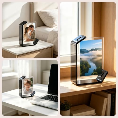 3.5x5inch L Shaped Acrylic Picture Frame, 2 Pack Double Sided Floating Photo Stand for Tabletop, Horizontal Vertical Display Holder Home Office Decor Family Wedding Anniversary, Black - Image 7