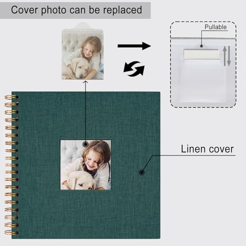 10 x 10 Inch Scrapbook Photo Album, Hardcover Kraft White Pages Arch Window Photo, Memory Book Linen Cover for Photos, Scrapbook Albums for Travel, Wedding Anniversary Christmas Baby 40 Pages, Green - Image 5