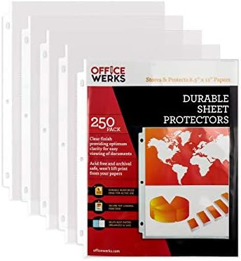 Office Werks 250 Sheet Protectors, 8.5 X 11 Inch Clear Page Protectors for 3 Ring Binder, Plastic Sheet Sleeves Protectors, Durable Top Loading Paper Protector with Reinforced Holes, Archival Safe by Office+Werks