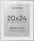 Homeforia 20x24 Silver Picture Frame, High-End Metal, 16x20 Mat, Glass by Homeforia