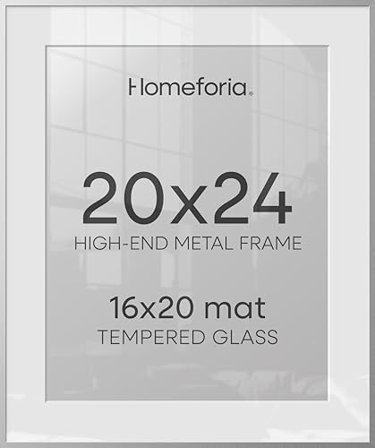 Homeforia 20x24 Silver Picture Frame, High-End Metal, 16x20 Mat, Glass by Homeforia