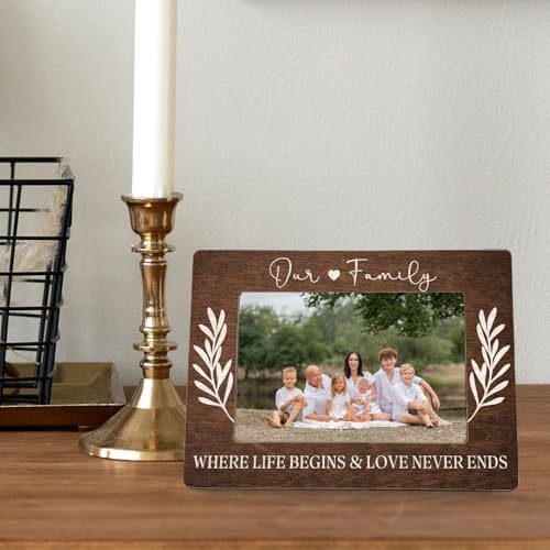 Family Gifts Picture Frame - Our Family Gifts Wooden Photo Frame 4x6, Homecoming Gift for Desk Decor - Image 5