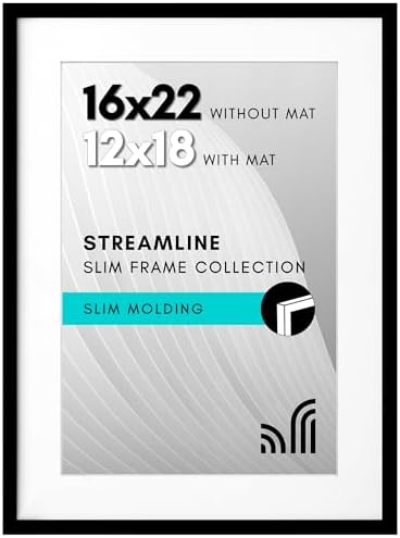 Americanflat 16x22 Poster Frame - Matted to 12x18 - Slim Molding - Black by Americanflat