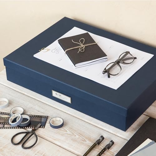Bigso Sverker Canvas Fiberboard Legal and Art Storage Box | Scrapbook Storage Box for Loose Papers and More | Durable Document Boxes with Lid and Leather Handle | 17.1’’ x 12.2’’ x 3.3’’ | Blue - Image 6