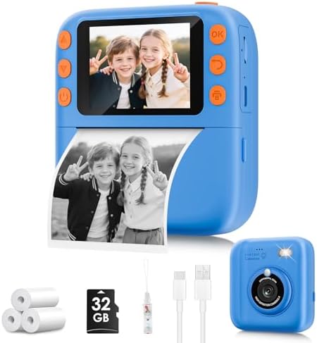 Instant Print Camera for Kids, Christmas Birthday Gifts for Girls Boys, 1080P Instant Digital Print Cameras for Toddler,Portable Toy for 4 5 6 7 8 9 10 Year Old Girl with 32GB SD Card，Blue by Yusuuo