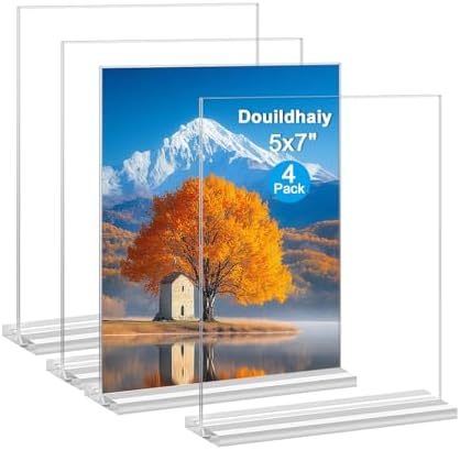 Acrylic Picture Frame 5x7 inches, 4 Pack Clear Plastic Picture Frames Holder Standing,Double Sided Picture Desktop Display for Photo Home Office -Vertical by Douildhaiy